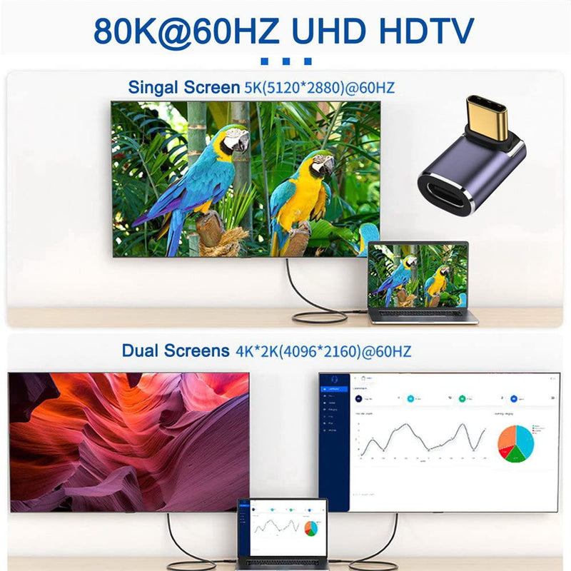 NFHK 40Gbps USB4 Type C Male to Female 90 Degree Up Down Angled 100W Power Data 8K Video Adapter for Laptop Phone Up Angled Male to Female