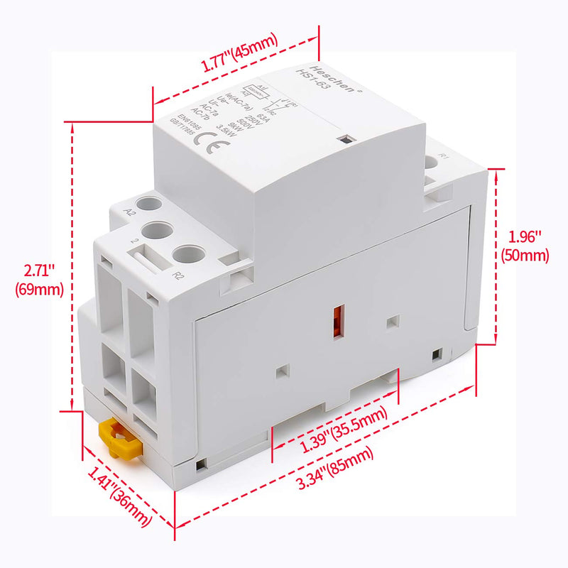 Household AC Contactor, HS1-63, 2 Pole 1NO 1NC, AC 220V/240V Coil Voltage, 35mm DIN Rail Mount