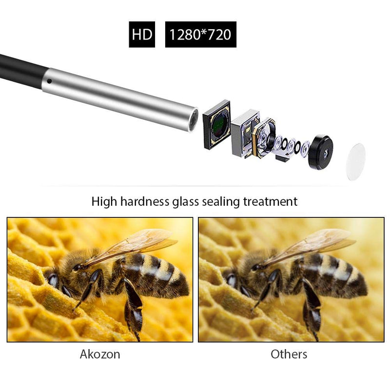 USB 2.0 Endoscope, Akozon 3-in-1 Endoscope Inspection Camera 5.5 mm - 20 m Snake USB 720p Megapixel HD IP67 Waterproof Snake Camera 6 Adjustable LED Light for Smart Android Tab