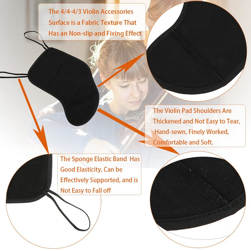 Violin Shoulder Rest for Violin 4/4-4/3, Soft Cotton Sponge Violin Chin Rest Pad, 4/3 4/4 Violin Accessories, Black Flannelette Violin Cover Protector