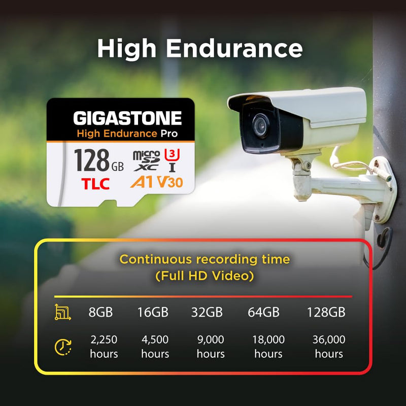 【5 Yrs Free Data Recovery】【Dash Cam】 GIGASTONE 128GB Micro SD Card, TLC High Endurance Pro, Speed Up to 100MB/s, Compatible with REDTIGER Rove VIOFO VANTRUE PRUVEEO ARIFAYZ, MicroSDXC UHS-I A1 V30 U3 128GB High Endurance Pro 1-Pack