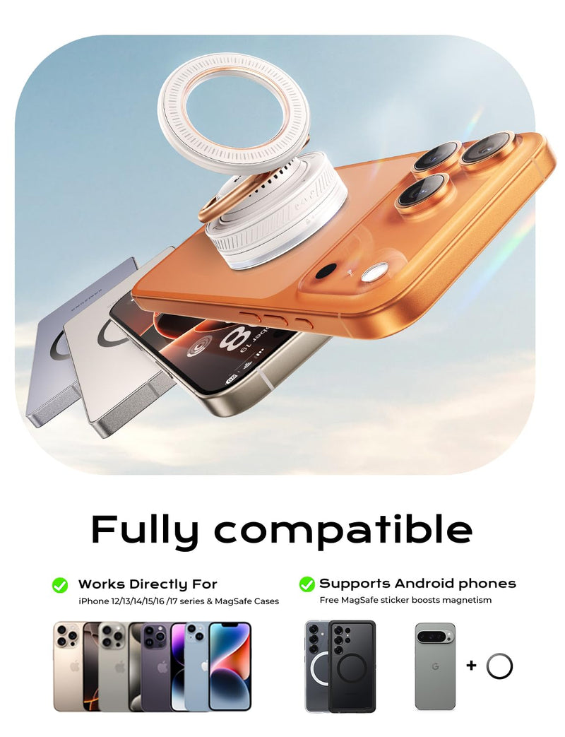 MAGIC JOHN Car Phone Holder for Magsafe [2-in-1 Fragrance Diffuser & Magnetic Phone Holder] 360° Adjustable Car Phone Mount, Phone Holders for Your Car for iPhone 17 Pro Max 16 15 14 13 12 Air Plus White