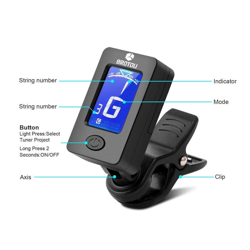 BROTOU Guitar Tuner Clip On with Guitar Capo for Guitar, Bass, Violin, Ukulele, Digital Electronic Tuner Acoustic Guitar Accessories with LCD Display (8PCS JT-01) 8PCS JT-01