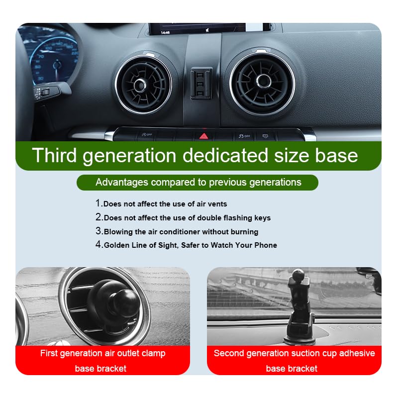 Car Phone Holder for Audi A3 / S3 2015-2020 & RS 3 2017-2020 | Auto Accessories Auto Lock Hands Free Cell Phone Mount Car fits for iPhone & All Smartphones 2015-2020 A3 / S3 & 2017-2020 RS3