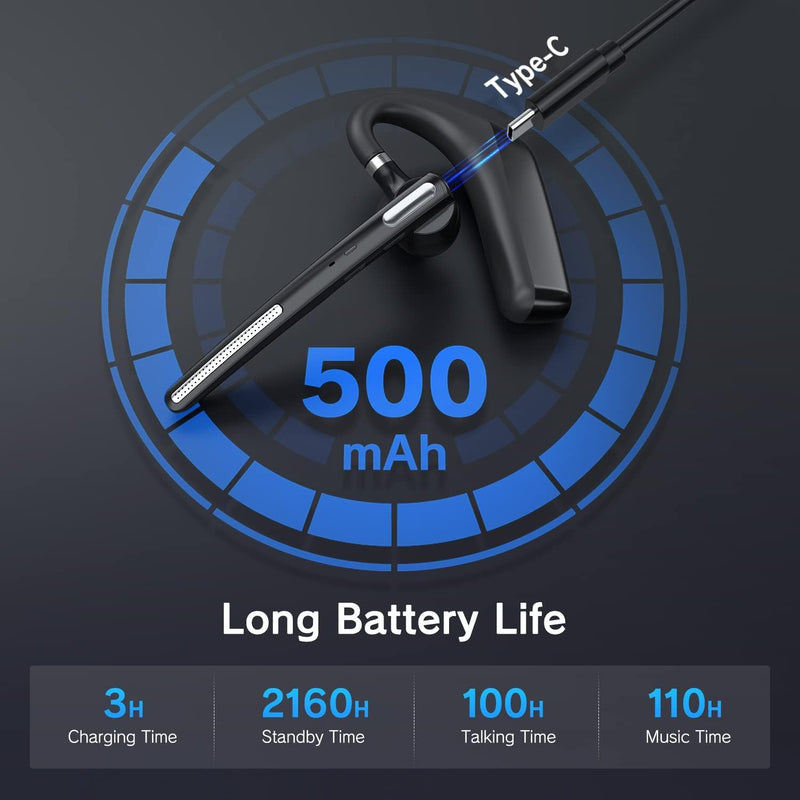 [AUSTRALIA] - Bluetooth Headset - Wireless Headset with Microphone 90 Days Standby/110 Hours Talktime, Bluetooth Earpiece for Cell Phone/PC Tablet/Laptop Computer, Headphones for Trucker/Driver/Business 