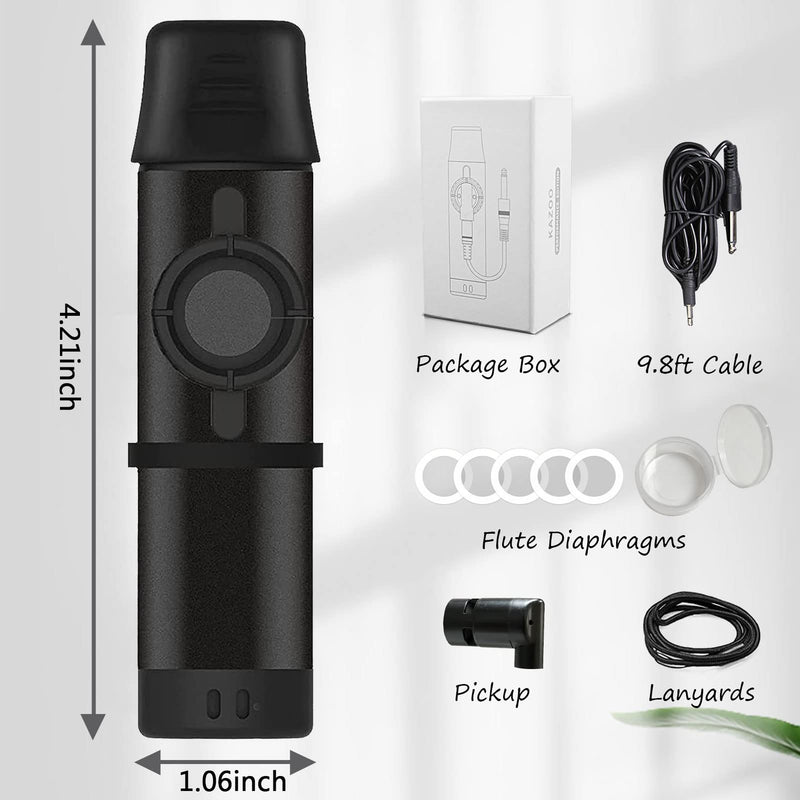Electric Kazoo With Pickup, Professional Metal Kazoo with 5 Pcs Extra Membranes, 9.8ft Replaceable Cable and Jack, Adjustable Tone Music Instrument for Kids/Adults/Music Lovers(Electric Black) Electric Black