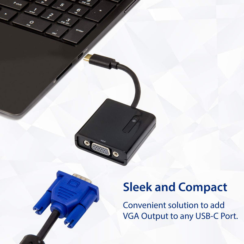 USB Type-C to VGA Adapter. Support Resolution up to 1080p. Bus-Powered. Fully Plug-n-Play. Thunderbolt 3
