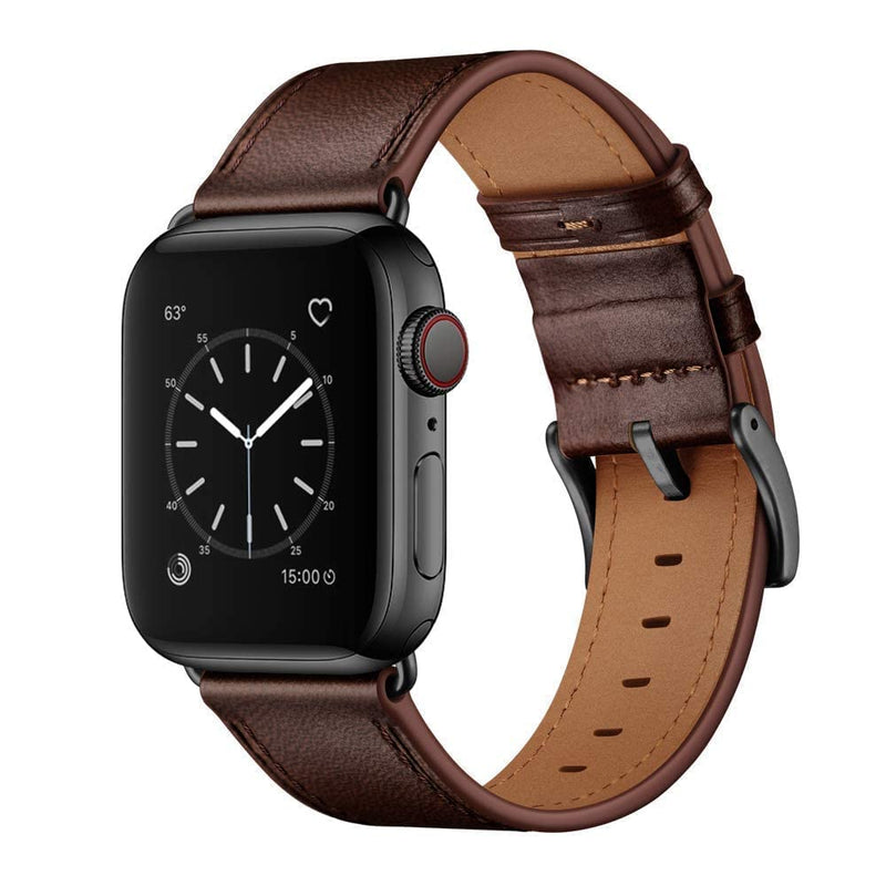 OUHENG Compatible with Apple Watch Band Genuine Leather Replacement Strap 49mm 45mm 44mm 42mm Dark Brown & Orange