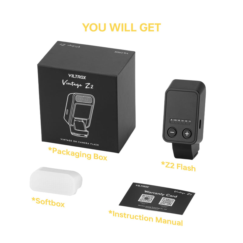 VILTROX Vintage Z2 Mini TTL On-Camera Flash for Sony, Hot Shoe Speedlite GN6, 5-Step Manual Power Control, 2 Second Recycle, 700 Full-Power Flashes 10Ws with Detachable Softbox（Black） Vintage Z2-S Flash