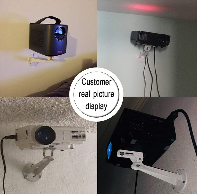 Universal Projector Wall Mount Angle Adjustable 360°Rotation 7.8” Length 7.7 lbs Load Projector Hanger with Mounting Screw Thread Adapters as Mini Projector Camera Camcorder Mount White 7.8 in