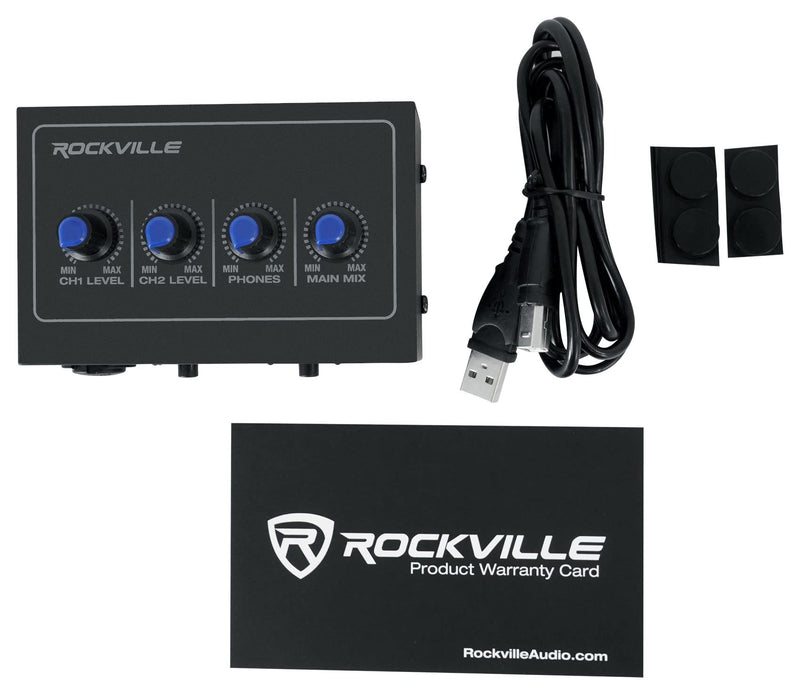 Rockville Rock-U MINI 2x2 USB Computer Recording Interface 24 Bit 192Khz Home Studio, Black