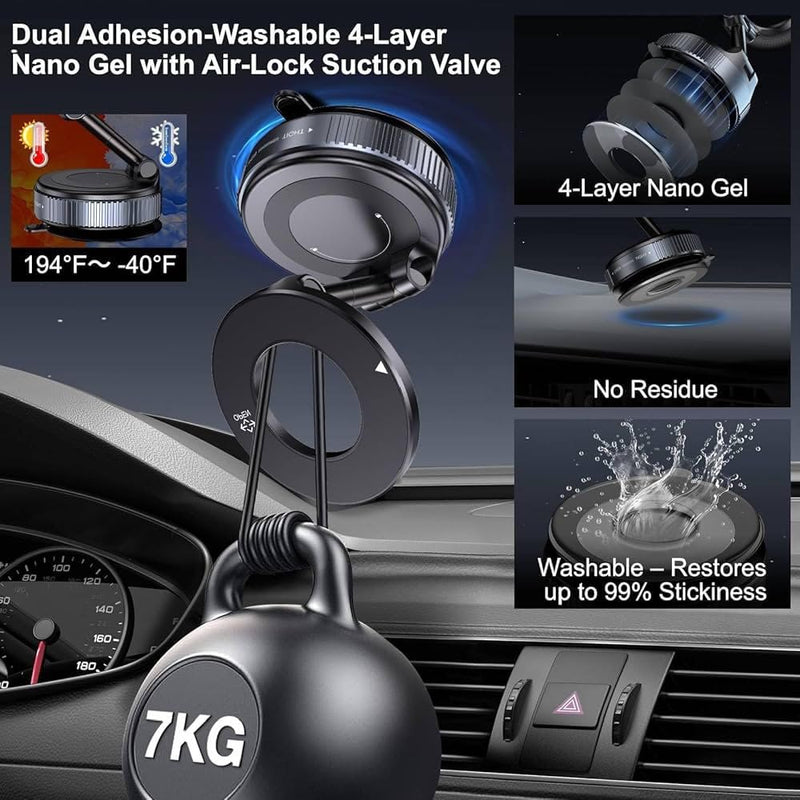 2026 Magnetic Car Phone Holder with 100W Fast Charging Cable, 2-in-1 Dashboard Mount for iPhone & Android, 360⁰ Adjustable Magnetic Car Phone Holder