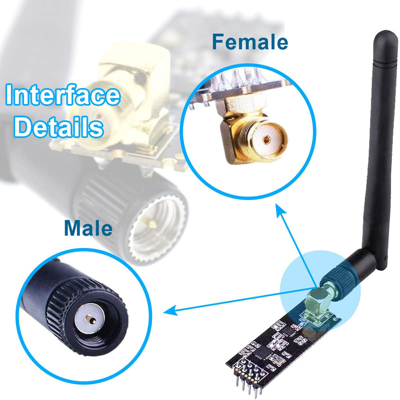 DAOKAI NRF24L01 Wireless Transceiver Receiver, Pack of 2 NRF24L01+PA+LNA Wireless RF Transceiver Module with SMA Antenna 2.4 GHz 1100 m + Breadboard Breakout Adapter Board Compatible with NRF24L01