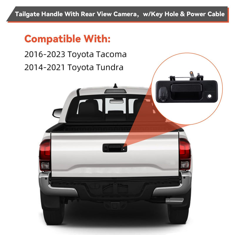 DEAL AUTO ELECTRIC PARTS Tailgate Handle Backup Camera w/Key Hole | Compatible with Toyota 16-23 Tacoma 14-21 Tundra, Built-in Truck Bed Backup Rear View Camera w/Power Cable RCA Plug