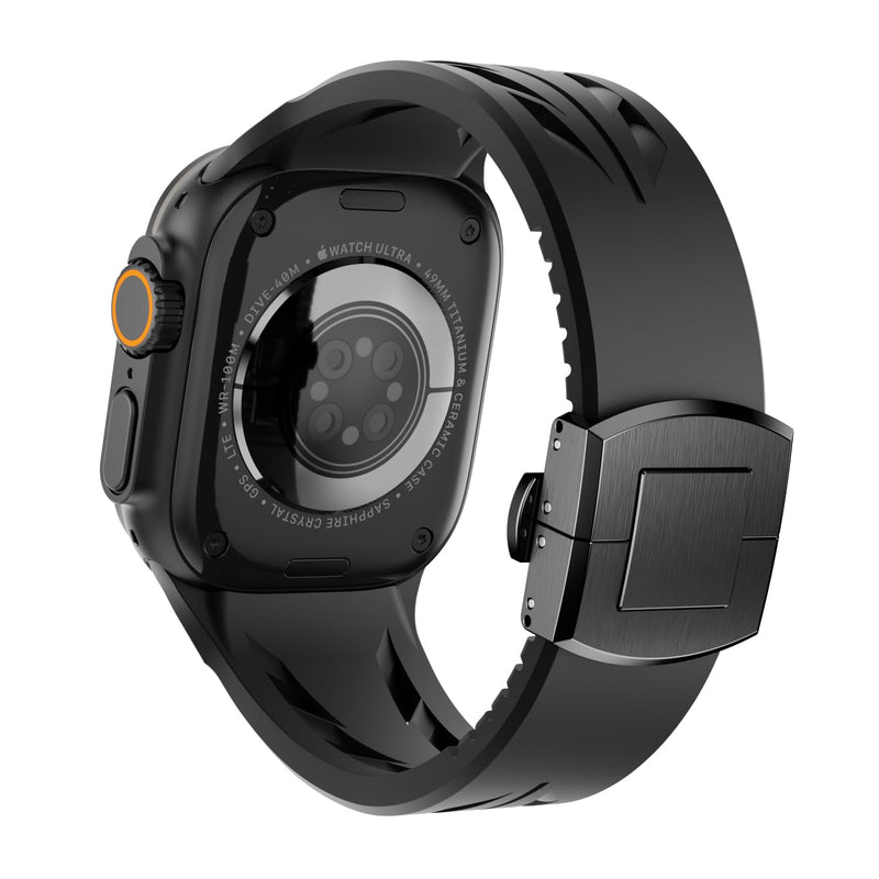 FKM Watch Band F10 - Premium Rubber Strap for Apple Watch Compatible with iWatch Ultra 3 / Ultra2/Series 10 9 8 7 (44mm 45mm 46mm 49mm), Sport bands with Folding buckle, Rugged Heavy Duty Modern 006Black-b 42mm/44mm/45mm/46mm/49mm