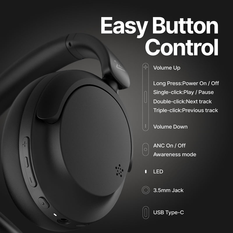 VOKALEN Hyper GO Wireless Over-Ear Noise Cancelling Headphones with Mic, 60H Playtime, Bluetooth Headphones, Hi-Res Audio, DEEP360 Spatial Audio, Ultra-Lightweight for Travel, Work, Study White