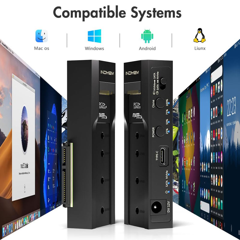 M.2 NVMe SSD Enclosure Adapter, 10Gbps SATA & M.2. NVMe Dual Bay Offline Clone USB-C Adapters Supports 3.5"/2.5" SATA SSD, Type-C Standalone Clone Duplicator Solid State Drive