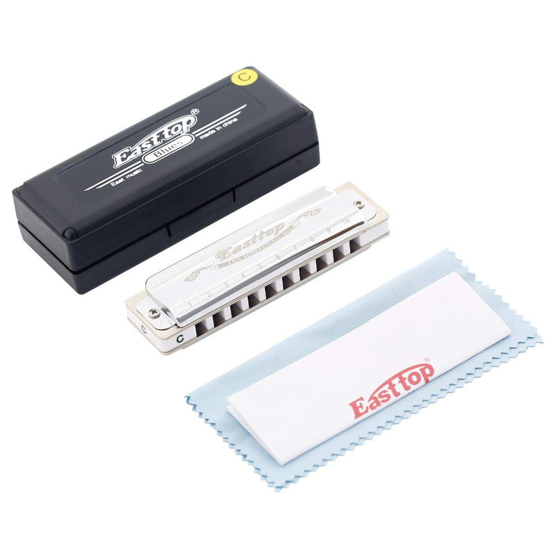 [AUSTRALIA] - East top Harmonica, Diatonic Blues Harmonica Key of C, 10 Holes Diatonic Blues Mouth Organ T008, Silver Harmonica For Adults, Professional Player and Students 