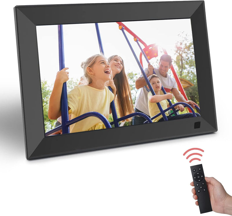 Digital Photo Frame, 10.1 Inch 1280 * 800 IPS High Resolution 16:9 Support 1080P Image Preview, Electronic Photo Frame Support Video / MP3 / Remote Control/Calendar Clock/USB (No WiFi)