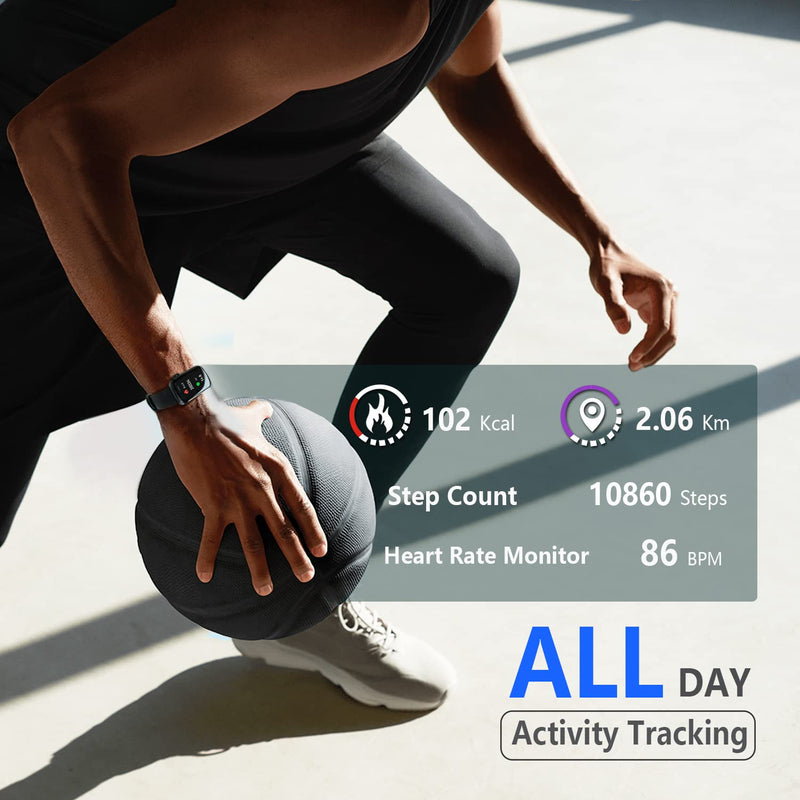 FITVII Slim Fitness Tracker with Blood Oxygen, Blood Pressure, 24/7 Heart Rate and Sleep Tracking, IP68 Waterproof Activity Trackers and Smart Watches with Step Tracker, Pedometer for Women Men Black