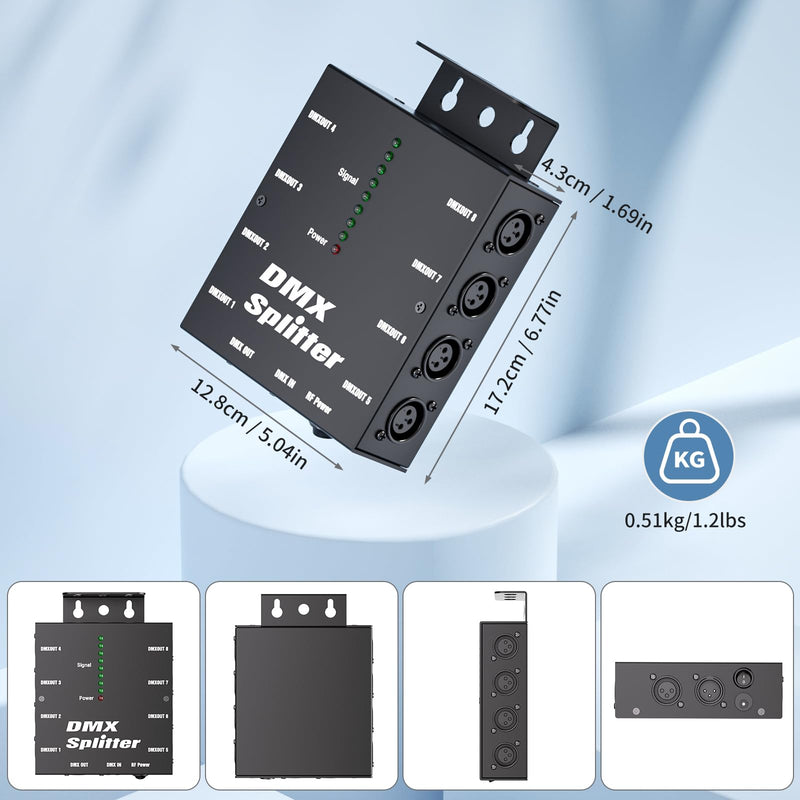 [AUSTRALIA] - 8-Way Isolated DMX512 Splitter Amplifier Distributor with 3-Pin Outputs XLR Signal Amplifier Transmitter Receiver for DJ Party LED Stage Lighting 1PCS 