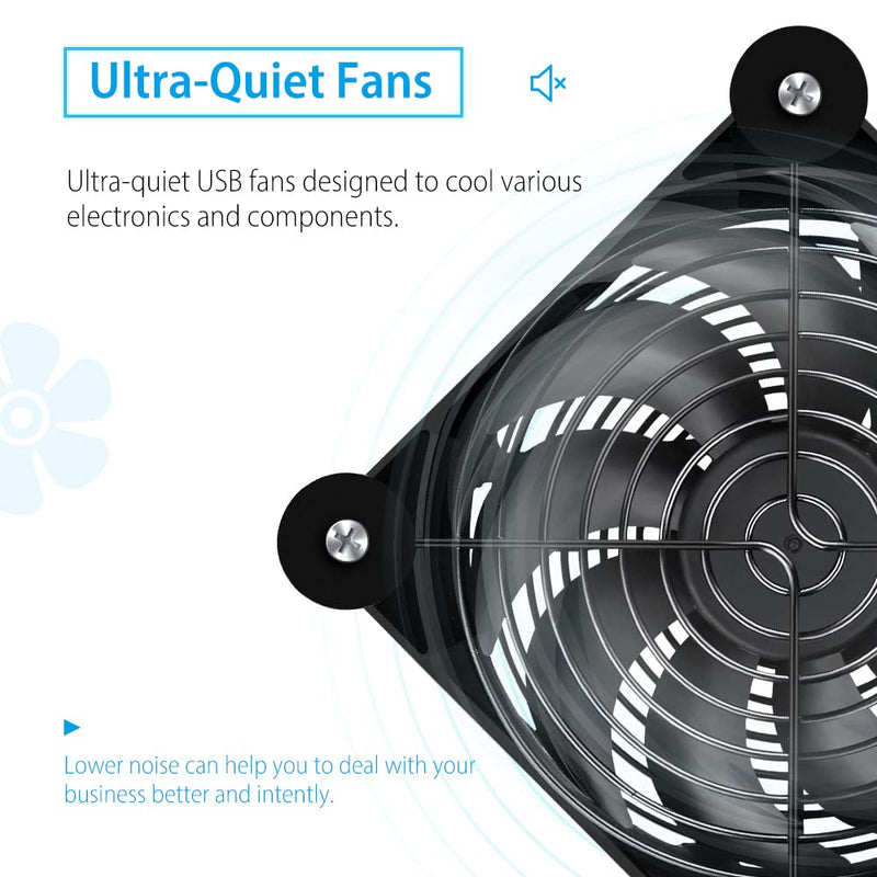 2Pack Quiet 120mm USB Fan Dual-Ball Bearings, USB Fan 5V, with L/M/H 3-Degree Speed Controller High Airflow Cooling Fan for Router Modem Receiver DVR Playstation Xbox TV Box 2Pack