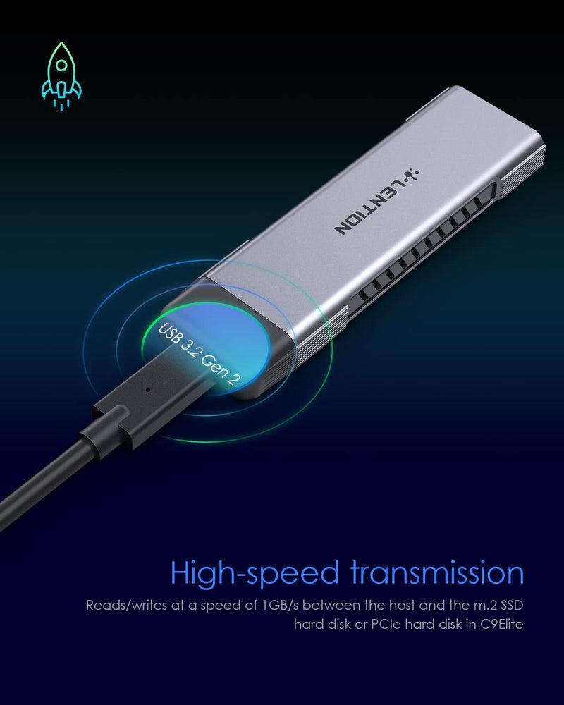 LENTION USB C to NVMe & SATA M.2 SSD Enclosure, USB 3.1 Gen 2 M Key & B&M Key Hard Drive Adapter, Supports UASP for SSD Size 2280/2260/2242/2230, Compatible Mac OS, Windows, More (CB-C9E, Space Gray)