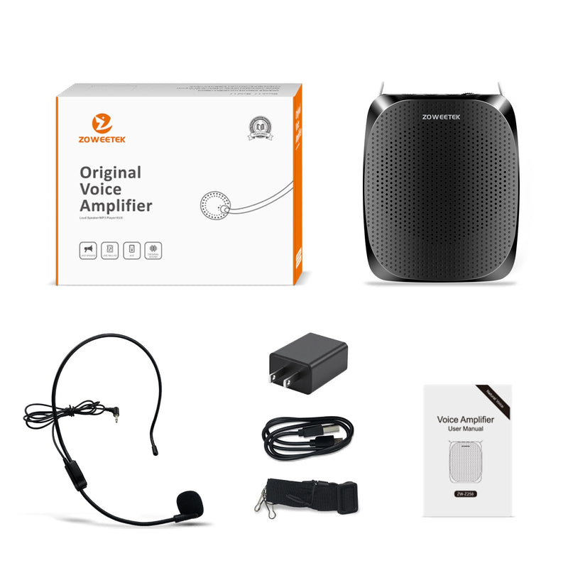 [AUSTRALIA] - ZOWEETEK ZW-Z258 Portable Rechargeable Mini Voice Amplifier for Teachers with Wired Microphone Headset and Waistband,Supports MP3 Format Audio for Speech, Class, Training,Tour Guide,Power Amplifiers Black 