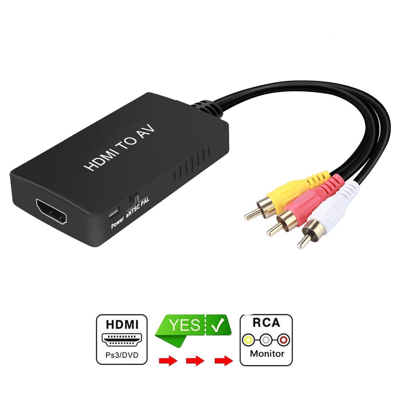 HDMI to RCA Converter, HDMI to AV 3RCA CVBs Composite Video Audio Converter Adapter Supports PAL/NTSC for TV Stick, Roku, Android TV Box, DVD ect