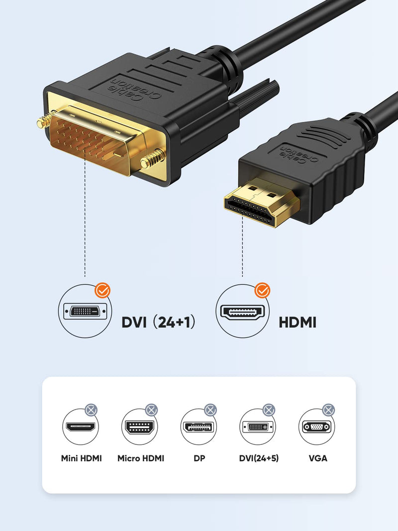 DVI to HDMI Cable, CableCreation 5ft HDMI Male to DVI-D Male Bi-Directional Adapter Cable, HDMI to DVI-D 24+1 High Speed Cable Support 1080P HD for Raspberry Pi, Roku, Xbox One, PS5, Blue-ray