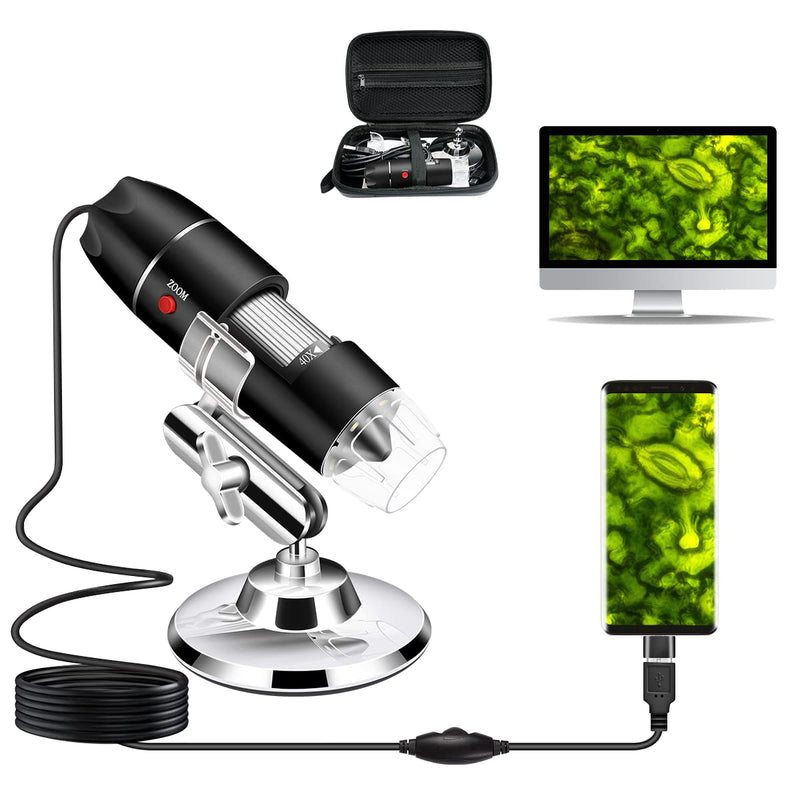 [AUSTRALIA] - USB Microscope Camera with Stand & Carrying Case, Cainda Digital Microscope Compatible with Android Windows Linux Mac, Portable Magnifier Camera for Kids Students Adults(Not for iPhone/iPad) Black 