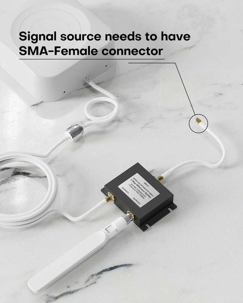HiBoost Wide-Band 2 Way Splitter SMA-Female Connectors 698-2600 MHz for Signal Booster,Compatible with All US Carriers 2G/3G/4G LTE