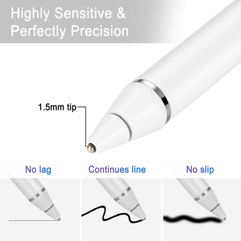 Active Stylus Pens for Touch Screens, Digital Stylish Pen Pencil Rechargeable Compatible with Most Capacitive Touch Screens WHITE