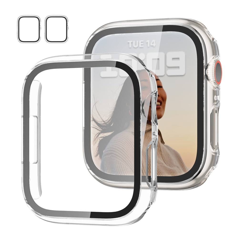 2 Pack Case with Tempered Glass Screen Protector for Apple Watch SE(2023) Series 6/5/4/SE 40mm,JZK Slim Guard Bumper Full Coverage Hard PC Protective Cover HD Ultra-Thin Cover for iWatch 40mm,Clear Clear/Clear