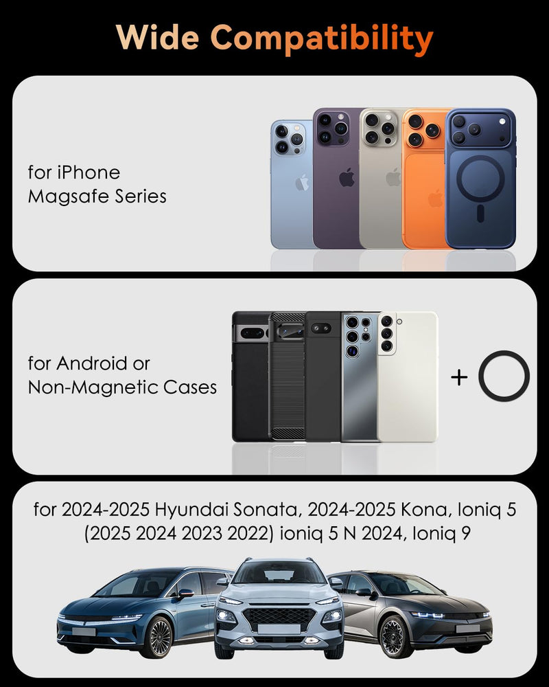 Magnetic Phone Mount for Hyundai Ioniq 5 2022-2025/5 N & Sonata Kona 2024-2025 & Ioniq 9 Metallic Dashboard, Compatible with MagSafe iPhone 17 16 15 14 13 12 Pro Max Plus Mini