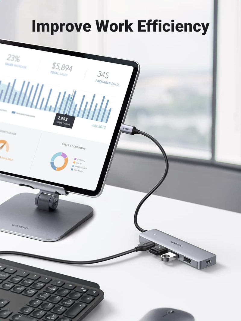 UGREEN USB C Hub 4 Ports USB 3.1 Type C to USB 3.0 Hub Adapter with Micro USB for MacBook Pro, iMac, Samsung Galaxy S21 S20, LG, Google Chromebook Pixelbook, Dell XPS, Oculus Rift S, Lenovo Yoga 720