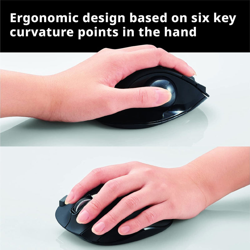 ELECOM EX-G Left-Handed Trackball Mouse, 2.4GHz Wireless, Thumb Control, 6-Button Function with Smooth Tracking, Ergonomic Design, Optical Gaming Sensor, Windows11, macOS (M-XT4DRBK)