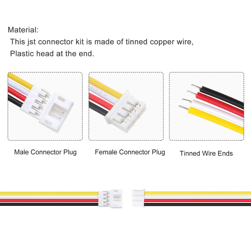 Lyeteung 15 Pairs JST 2.0 PH 4 Pin Connectors, Mini Micro JST PH 2.0mm 4-Pin Female and Male with 150mm 22AWG Cable Wire 4 Pin + Cable