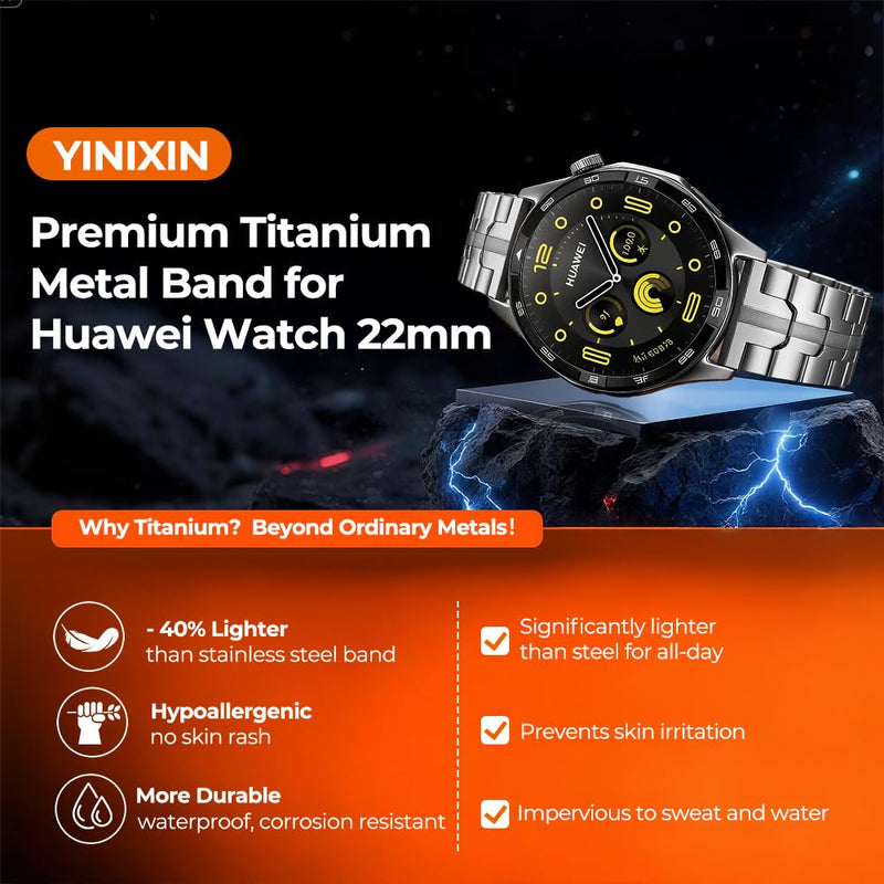 22mm Titanium Metal Band for Huawei Watch GT Runner 2/GT6/6Pro 46mm | For GT 5/4/3/3Pro/Active/Classic/2 Pro/Sport/Elegan| 40% Lightweight,Skin-Friendly,Corrosion Resistance,Fit Wrists 6.3''-9''