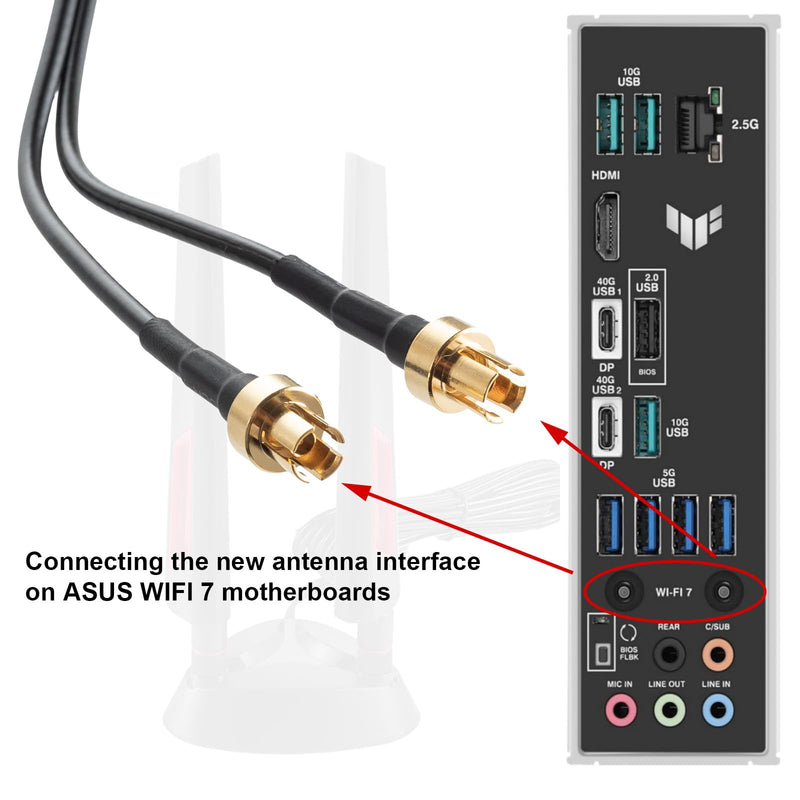 9dBi WiFi 7 Tri-Band Magnetic Base Gaming Antenna with New Connector（NOT RP-SMA for ASUS ROG Strix X870E-E X870-A X870-Plus B650-Plus ASUS Prime TUF Gaming PC Desktop Computer Gaming Motherboard