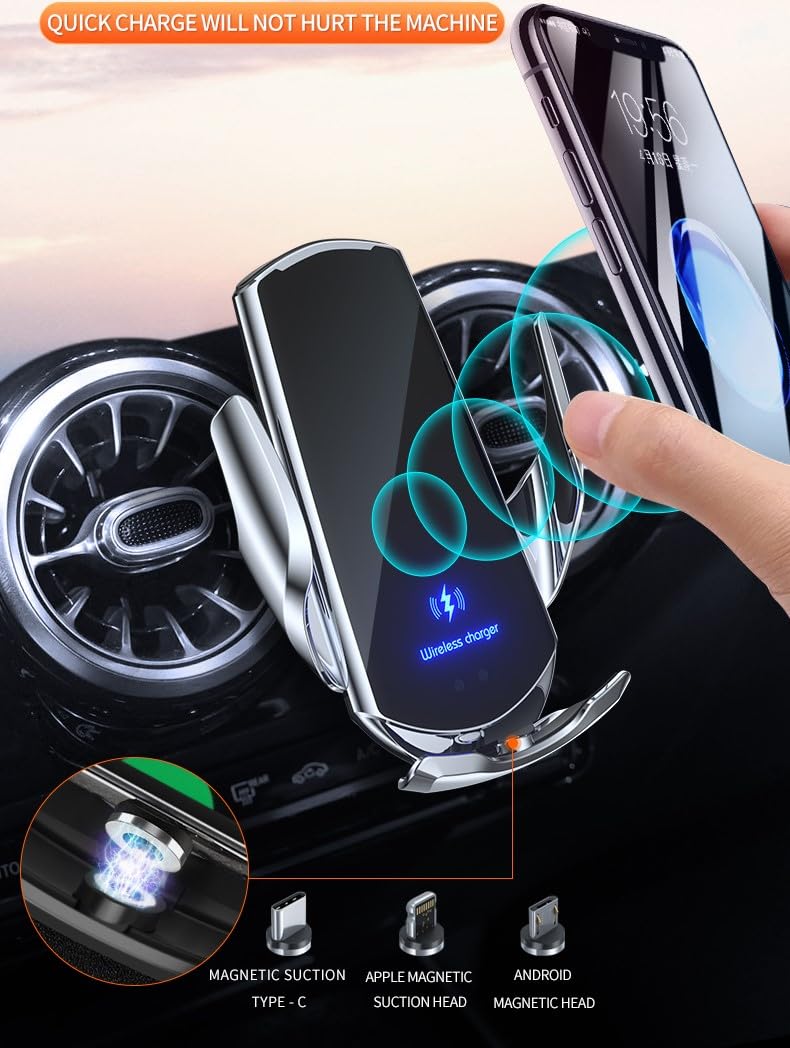Wireless Automatic Car Charger Phone Holder 15W Air Vent Phone Holder iOS Android Compatiblee Charging (Golden Q3) Golden Q3
