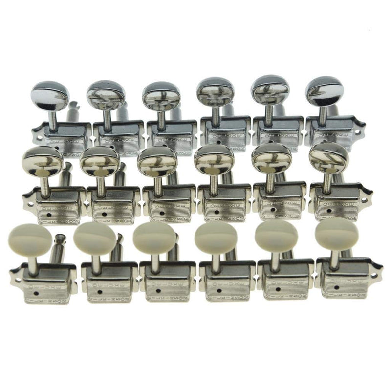 Wilkinson Deluxe 6 Inline Vintage Guitar Tuners with Split Shaft Guitar Tuning Pegs Machine Heads for Strat Tele Guitars Chrome with Ivory Buttons