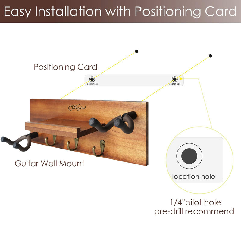 SNIGJAT Guitar Wall Mount with Rotatable Hook, Wood Guitar Hanger with Shelf and Pick Holder, Wall Stand Rack for Acoustic, Electric, Bass