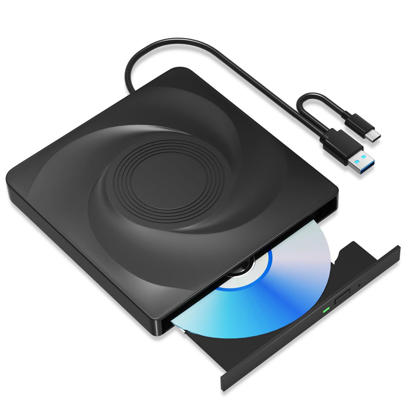 Wbacon External CD/DVD Drive for Laptop External DVD Drive, DVD Player Portable CD Reader for Laptop, CD Burner Compatible with PC Windows 11/10//7 Linux Mac OS Black