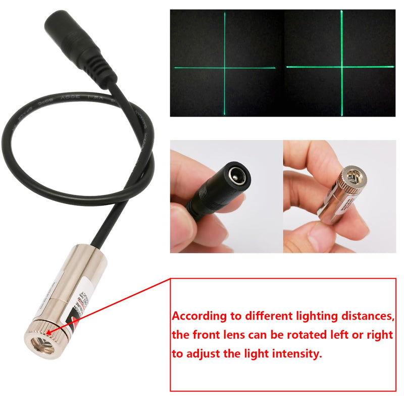 CTRICALVER Laser Module (Light Source Shape: Green Cross) Adjustable Focal Point Kit, 3-5V Industrial Laser Module Diode 2.1mm DC Plug 520nm + Power Supply Kit