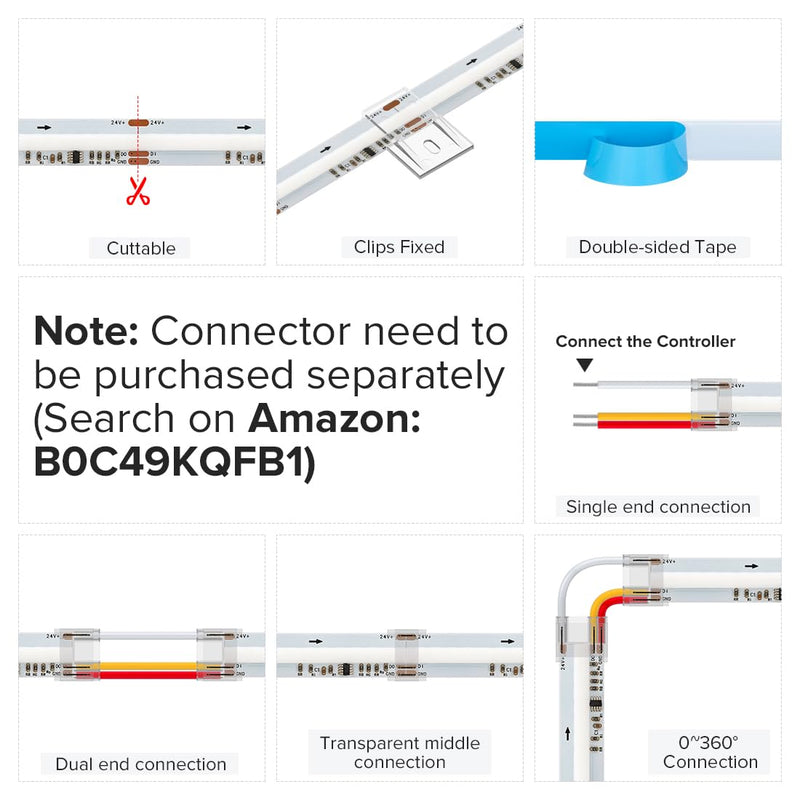 [AUSTRALIA] - BTF-LIGHTING FCOB WS2811 IC RGB COB LED Strip 864LED/m Flexible High Density Color Chasing Uniform Light DC12V 16.4FT 24IC/m 12mm Width for DIY Lighting Projects(No Adapter or Controller) DC12V IP30 16.4FT 864LED/m 