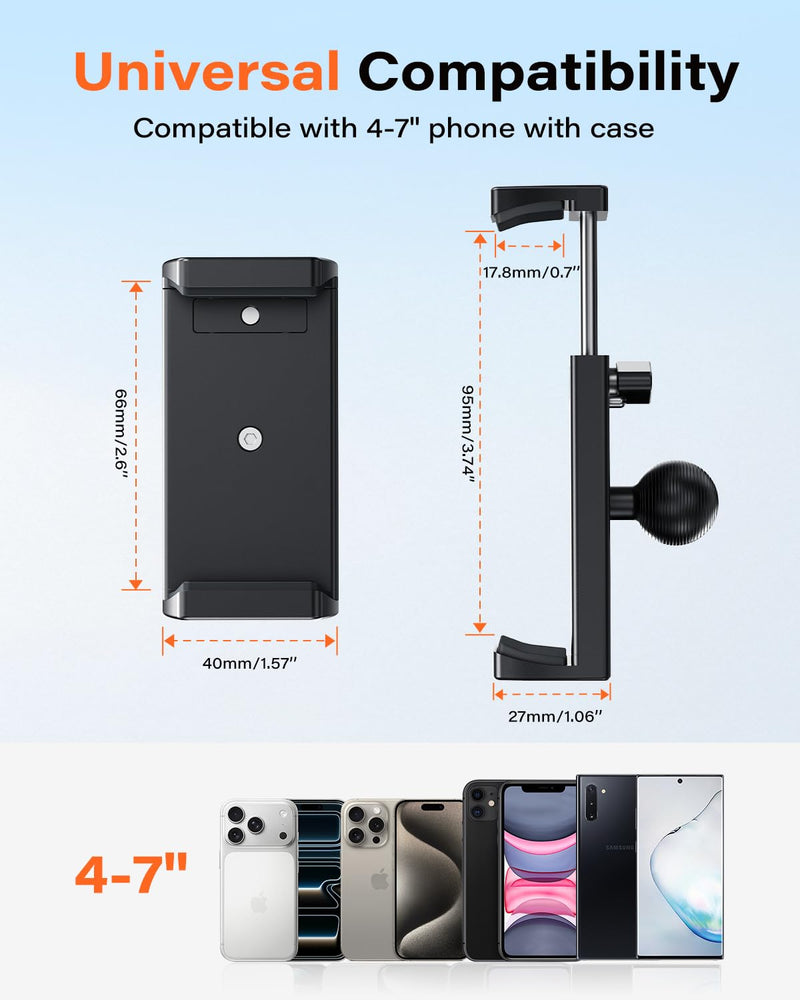A2C Heavy Duty Suction Cup Phone Mount with Aluminum Alloy Arm & Clamp, 66LBS Vacuum Suction Phone Mount for Windshield Dashboard, Universal Car Phone Holder for All Phones Fit Jeep Wrangler, F150