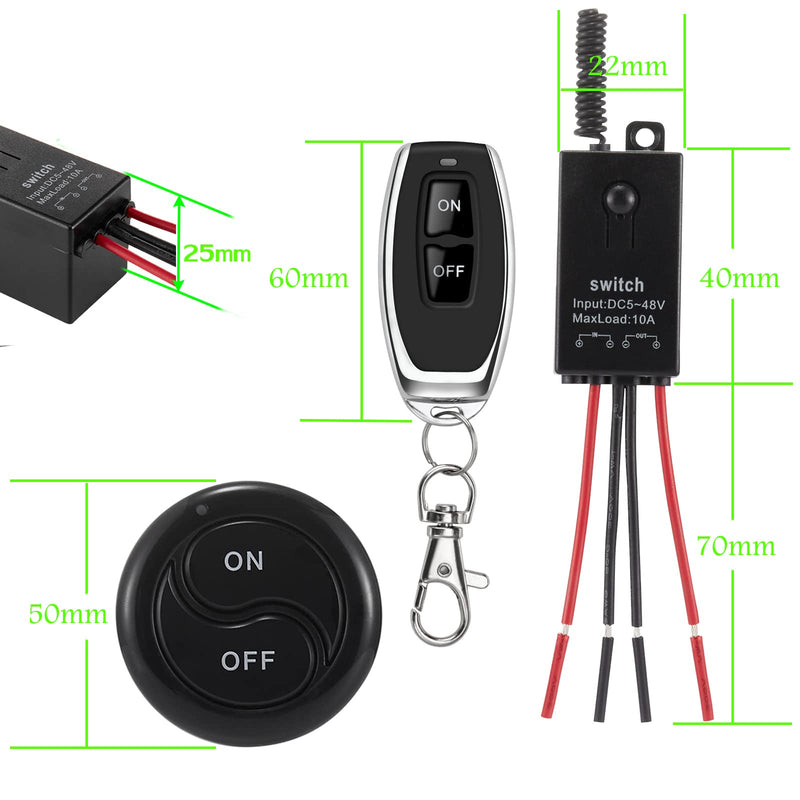 [AUSTRALIA] - dstfuy 12 V Radio Switch, Wireless Light Switch DC 5 V/12 V/24 V/48/10 A Mini Relay Wireless Light Switch Remote Control 328 ft Long Distance for Ceiling Lights, Lamps 5V-48V/10A mini Relais-328FT 