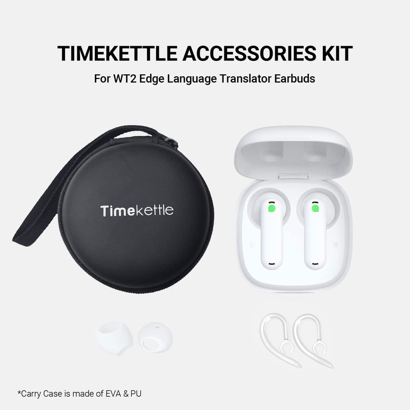 Timekettle Accessories for WT2 Edge/W3 Translator Earbuds, Including 1 Pair of Silicone Ear Hooks, 3 Pairs of Earmuffs, and 1 Carry Bag