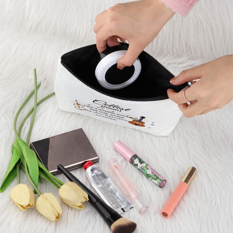 [AUSTRALIA] - Cellist Gifts Cosmetic Makeup Bag Cello Players Gifts for Cello Lovers Recital Gift for Cellist Definition Travel Zipper Bag (White) White 